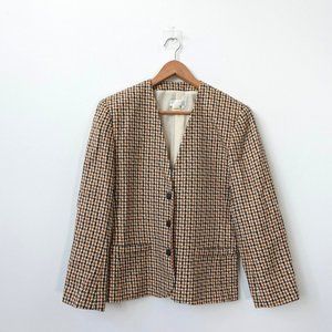Houndstooth Wool Blazer Womens Medium Plaid Lambswool Tweed‎ Brown Suit CANADA